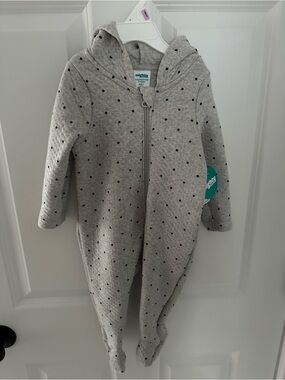 New! Gray Polka Dot Hooded One-Piece